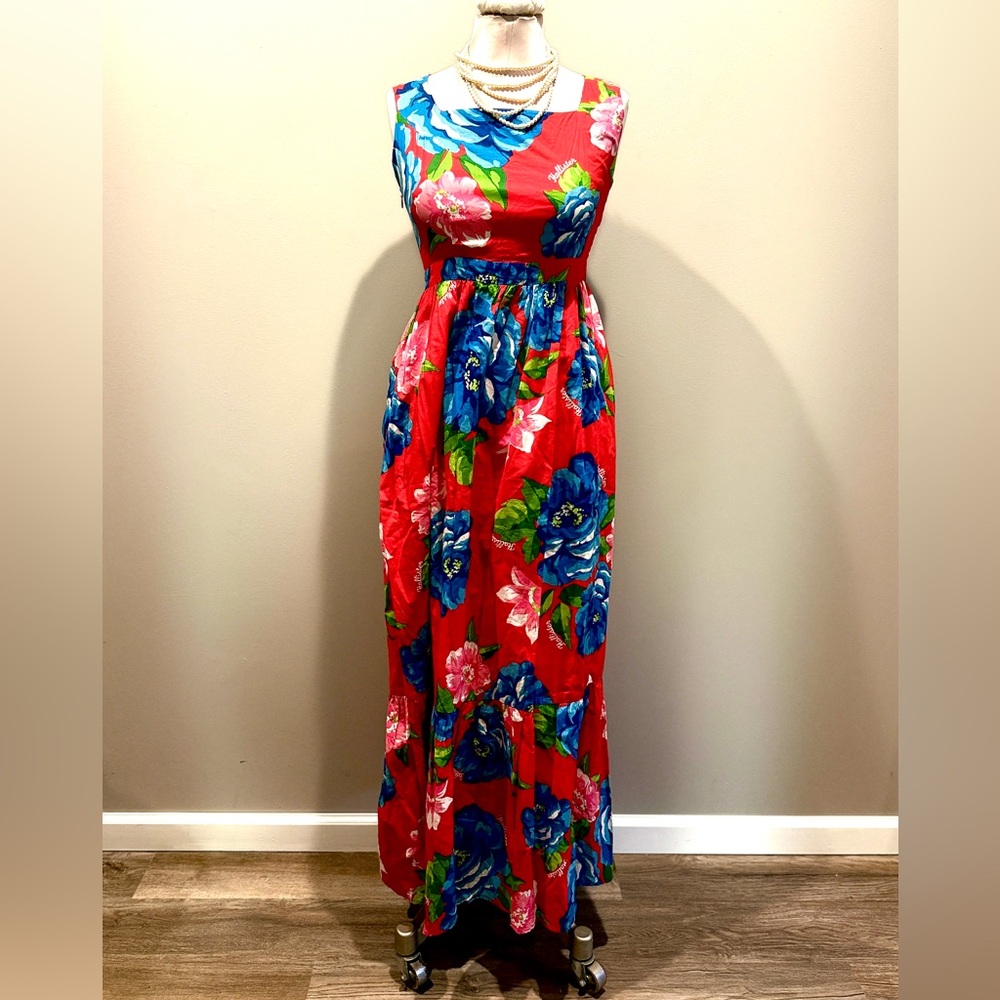 Hollister Red and Blue Floral Maxi Dress